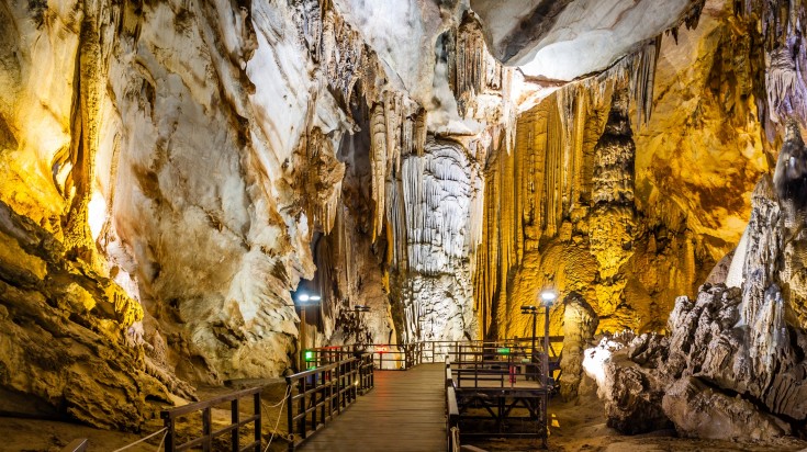 Well-lit Paradise Cave in Quang Bin provience.