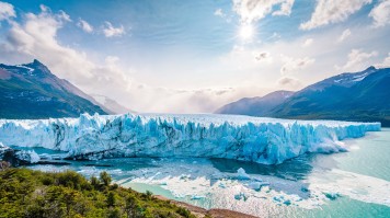 Ice collapsing into water in Perito Moreno Glacier in Patagonia.