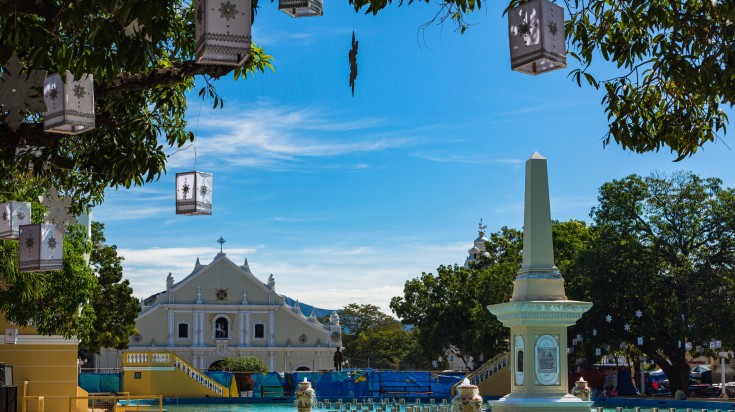 Sarsedo Square and Fountain in Vigan during a clear day in Philippines.