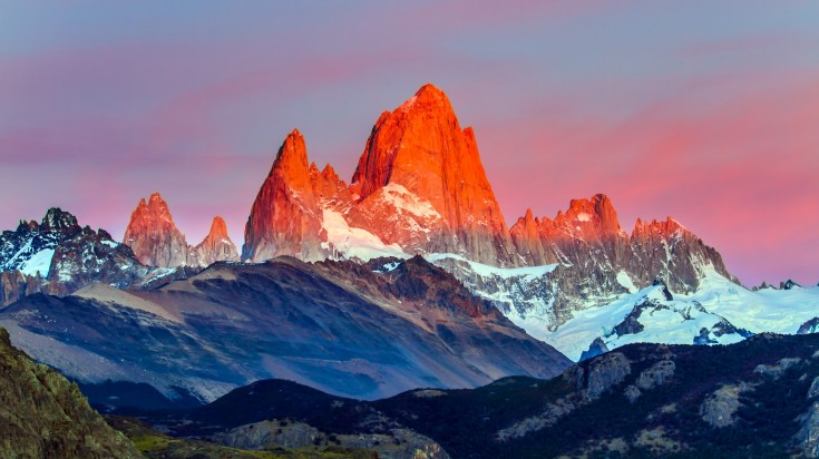 Mountain Fitzroy in Patagonia in the sunrise during May.