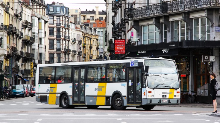 Urban bus Van Hool A600 on a city street in Belgium.