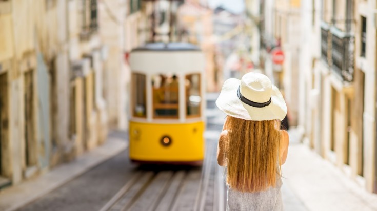 Young woman tourist in Lisbon city Portugal