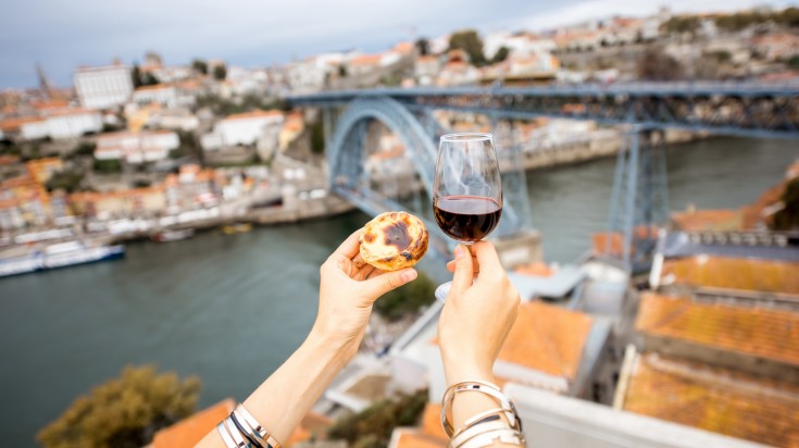 Portuguese dessert on Porto background