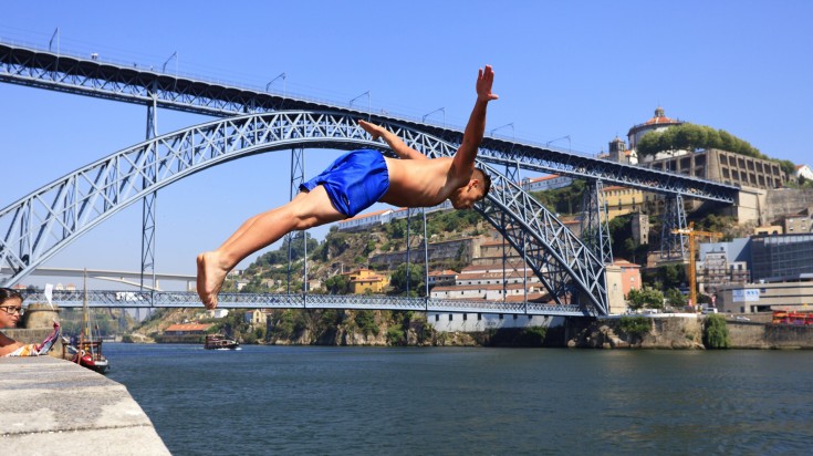 jumping in Douro river during the summer