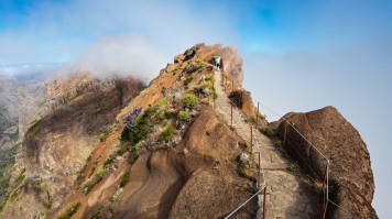 A steep walkway on the ridge of a mountain