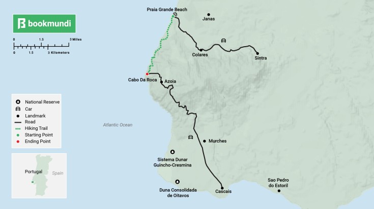 Map of Praia Grande Beach To Cabo Da Roca hike in Portugal