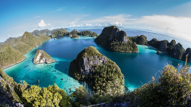 A bird's eye view of the islands of Raja Ampat.