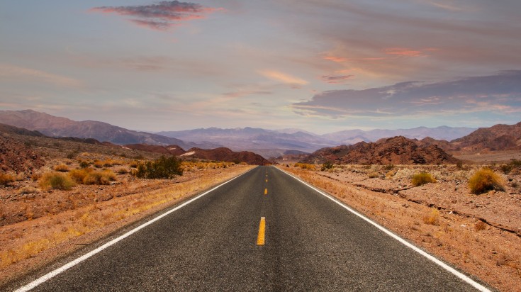 The Loneliest Road in United States in the evening.