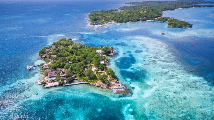 Aerial view of Cartagena's Rosario Islands, Colombia during summer.