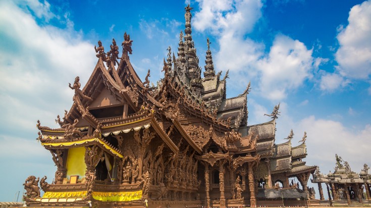 Sanctuary of Truth during a cloudy day in Pattaya.