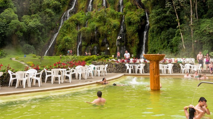 People in the hot springs of Santa Rosa de Cabal on winter in Colombia.