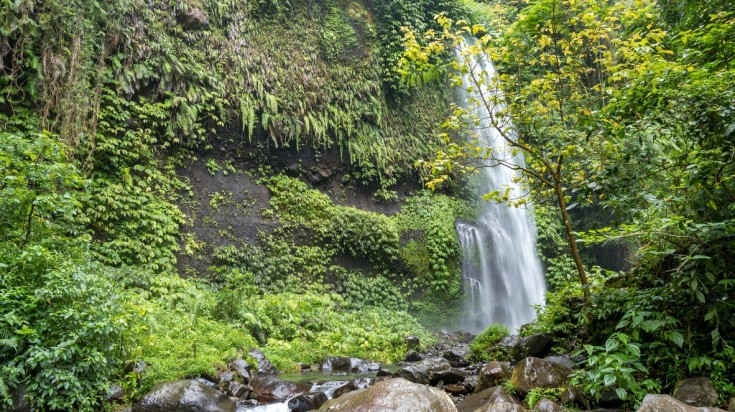 The Sendang Gile waterfall is the smaller of the two waterfalls.