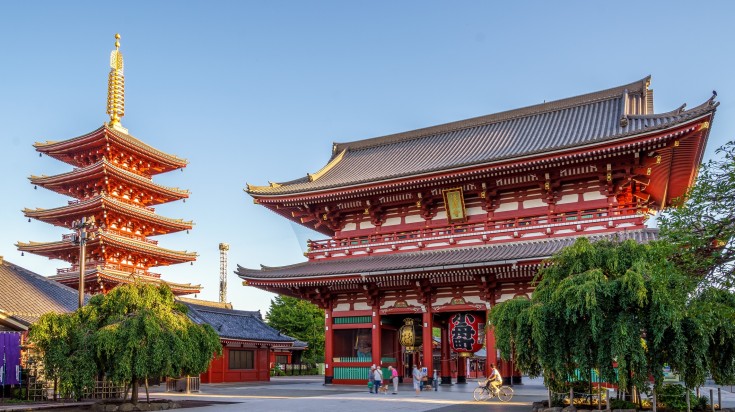 The view of Sensoji temple during a clear day in Tokyo.