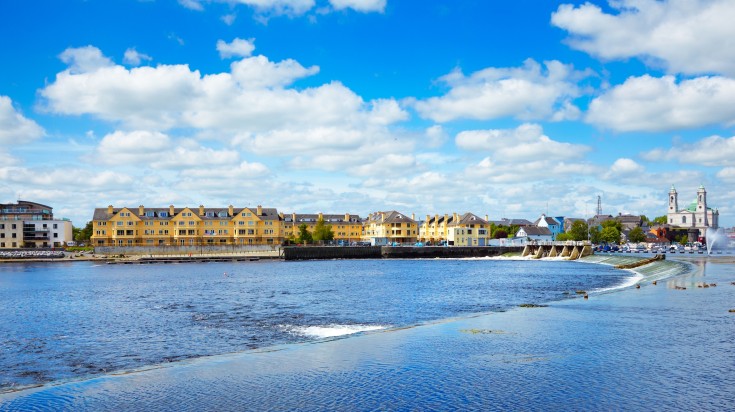 Panoramic view of Athlone city and Shannon river in Ireland.