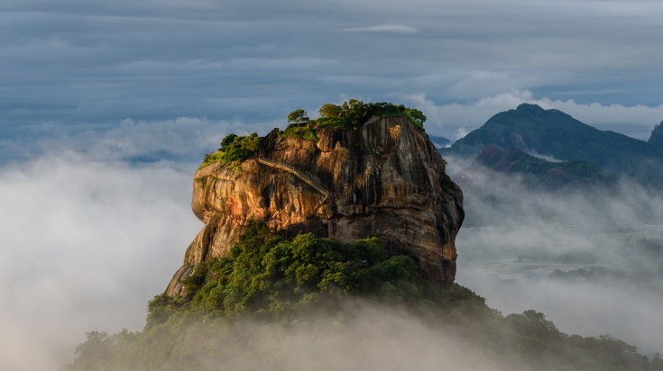 Sigiriya Lion Rock fortress in the morning in Sri Lanka.