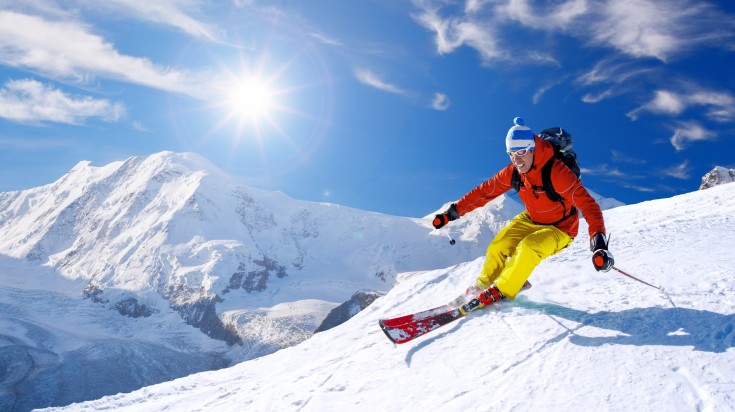 Skiing in one of the ski resorts of Switzerland.