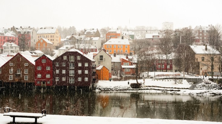 Snowfall in the Norwegian city in Trondheim.