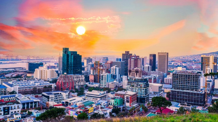 Cape Town city twilight during sunset in South Africa in June.