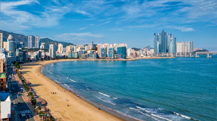 Panoramic view of Busan on a spring day in South Korea in April.