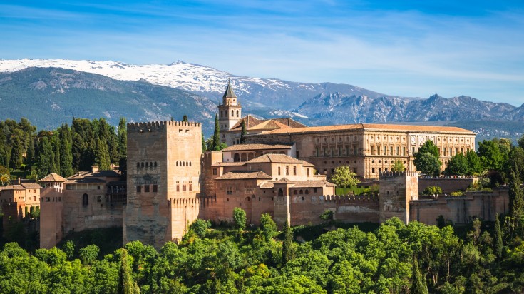 A view of the famous Alhambra palace and fortress in Granada