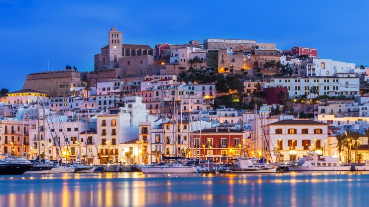 Ibiza Dalt Vila downtown at night in Spain