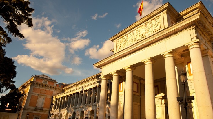 Detail od the facade of Museo del Prado in Madrid, Spain