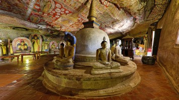 The largest cave temple in Sri Lanka is Dambulla Temple Buddhist Dambulla Temple in Dambulla, Sri Lanka