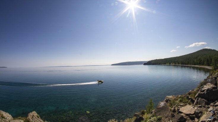 Nice Khovsgol Lake in the clear blue sky during summer in Mongolia.