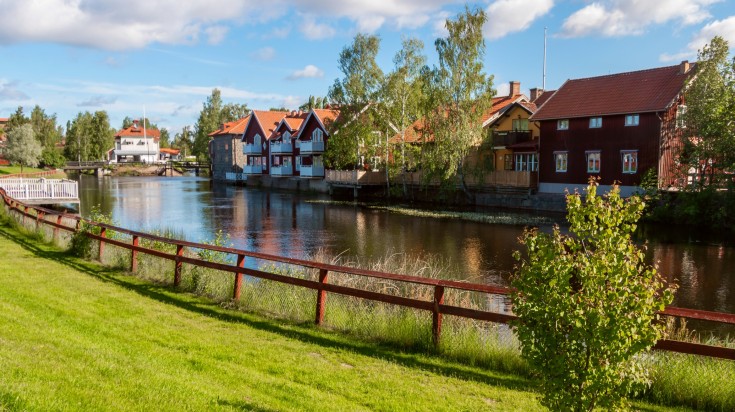 Swedish wooden dwellings in Old Town of Falun in Sweden.