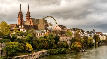 Basel with Munster cathedral and the Rhine river in Switzerland