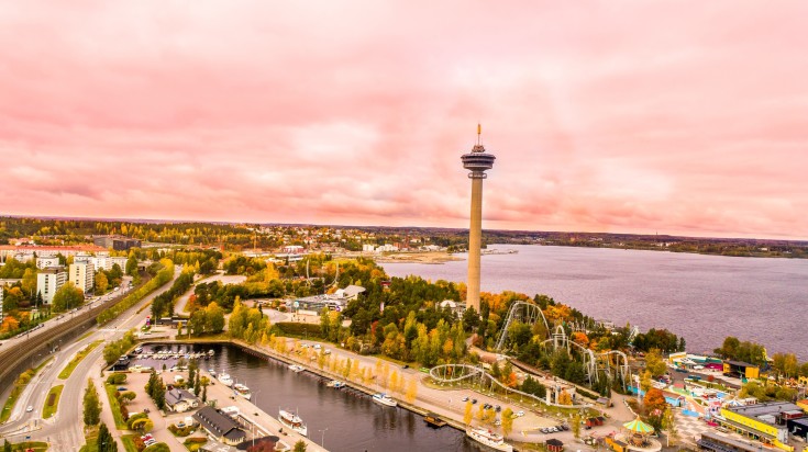 Aerial view of the Tampere city in autumn with colorful leaves. Aerial view of the Tampere city in autumn with colorful leaves.