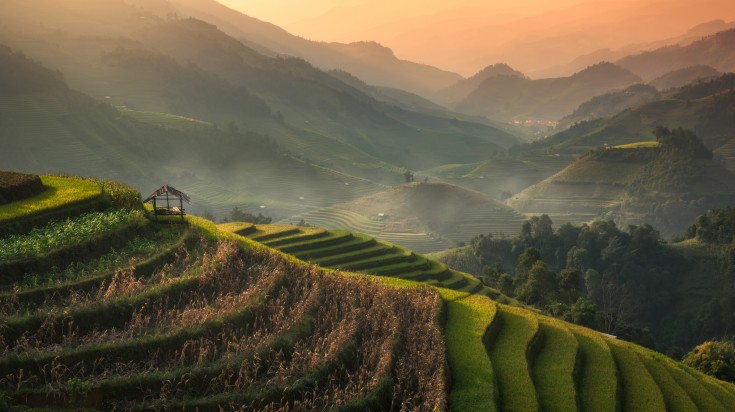 Terraced rice field landscape of Mu Cang Chai, Yenbai, Northern Vietnam.