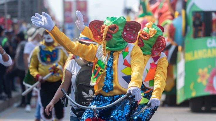 Masked performers during the Barranquilla Carnival in Colombia.