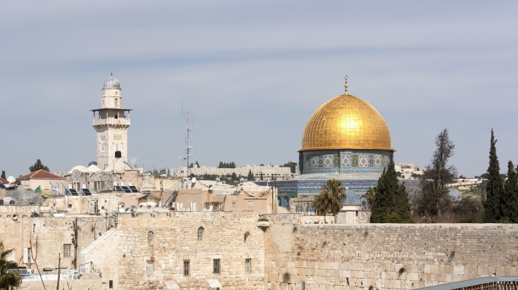 The Wailing Wall and the Dome of the Rock during dusk, Israel.