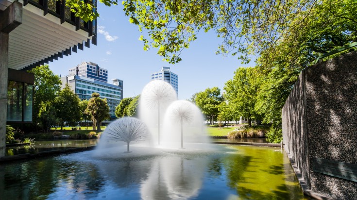 The Ferrier Fountain, Victoria Square, on a summer day.