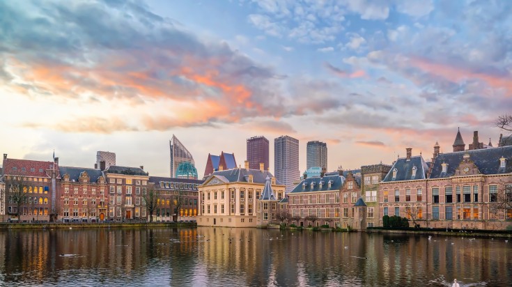 Binnenhof castle of Hague in the Netherlands at sunset.