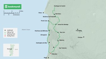 Map of the Historical Way trail in Portugal