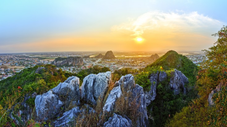 The Marble Mountains are a cluster of five hills made from limestone and marble in Da Nang. Fall season in Vietnam