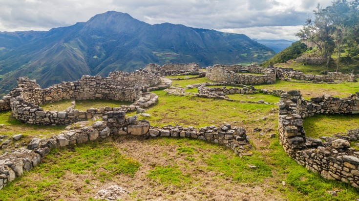 The ruins of Chachapoyas culture settlements on a ridge overlooking the Utc