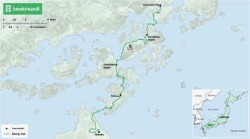 An overview map of the biking trail in Shimanami Kaido, Japan