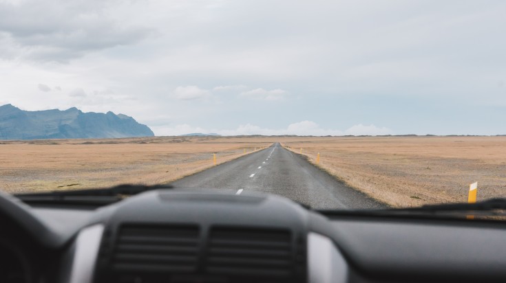 The view from the front seat of a rented car going from Raykjavik to Vik.