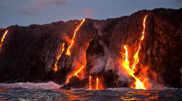 Hot lava mix with ocean water in Hawaii Volcanoes National Park