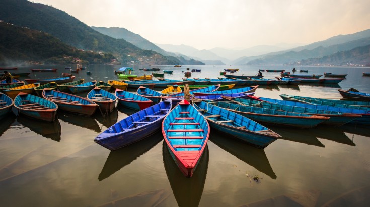 colorful boats on the lake in Pokhara