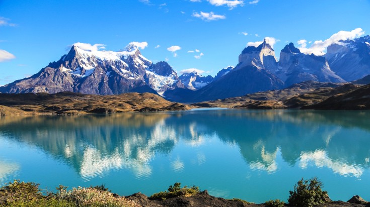 Lake in Torres del Paine in Patagonia during summer.