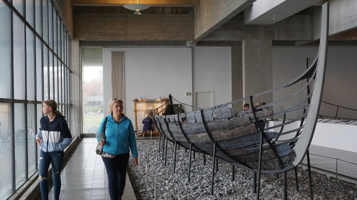 Tourists visit the Viking Ship Museum on their Denmark trip in January.