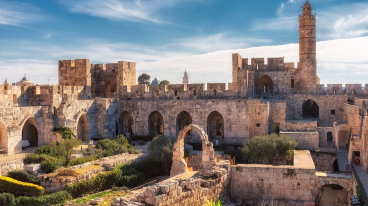 The tower of David on a sunny day during October.