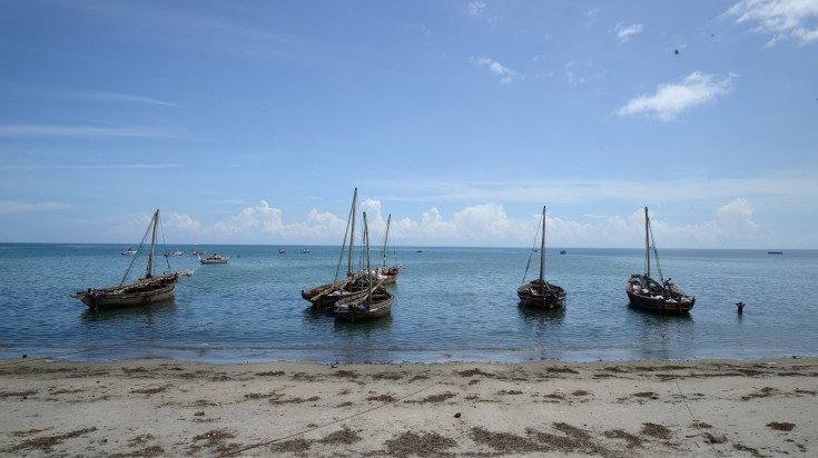 Traditional dhows on the waters of Bagamoyo.