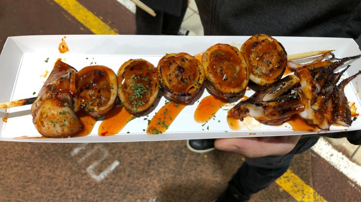 Traditional South Korean food in night market during summer.