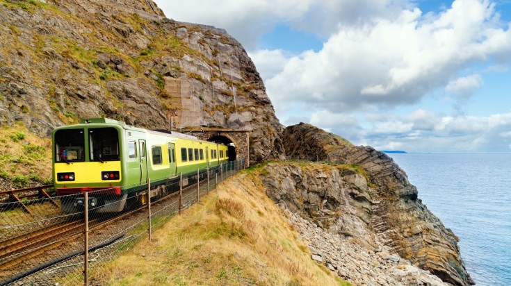 View from Cliff Walk Bray to Greystones from a train in Ireland.