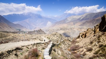 Traveler walking on the trails of Upper Mustang